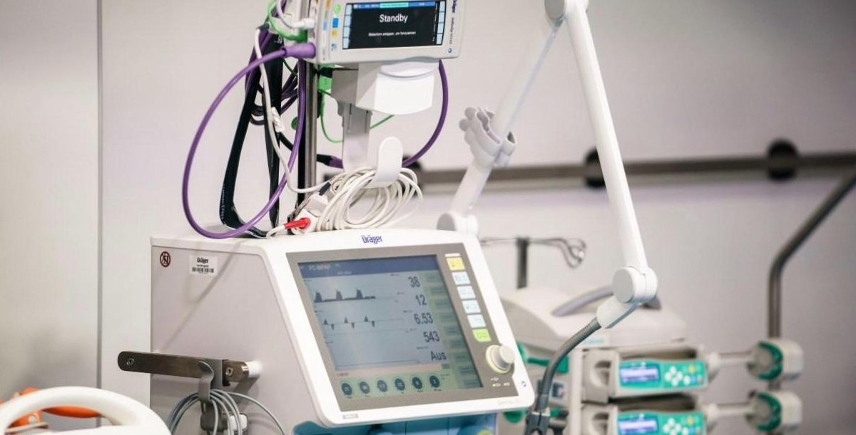 An intensive-care ventilator and patient-monitoring system in a hospital